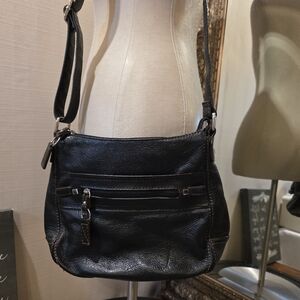Vintage 90s ST. JOHN'S BAY Black Leather Crossbody Bag.